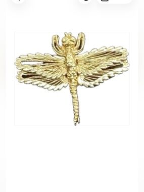 Monet Pin Brooch Gold Tone 1” Long Double Metal Filigree Winged Dragonfly Brooch